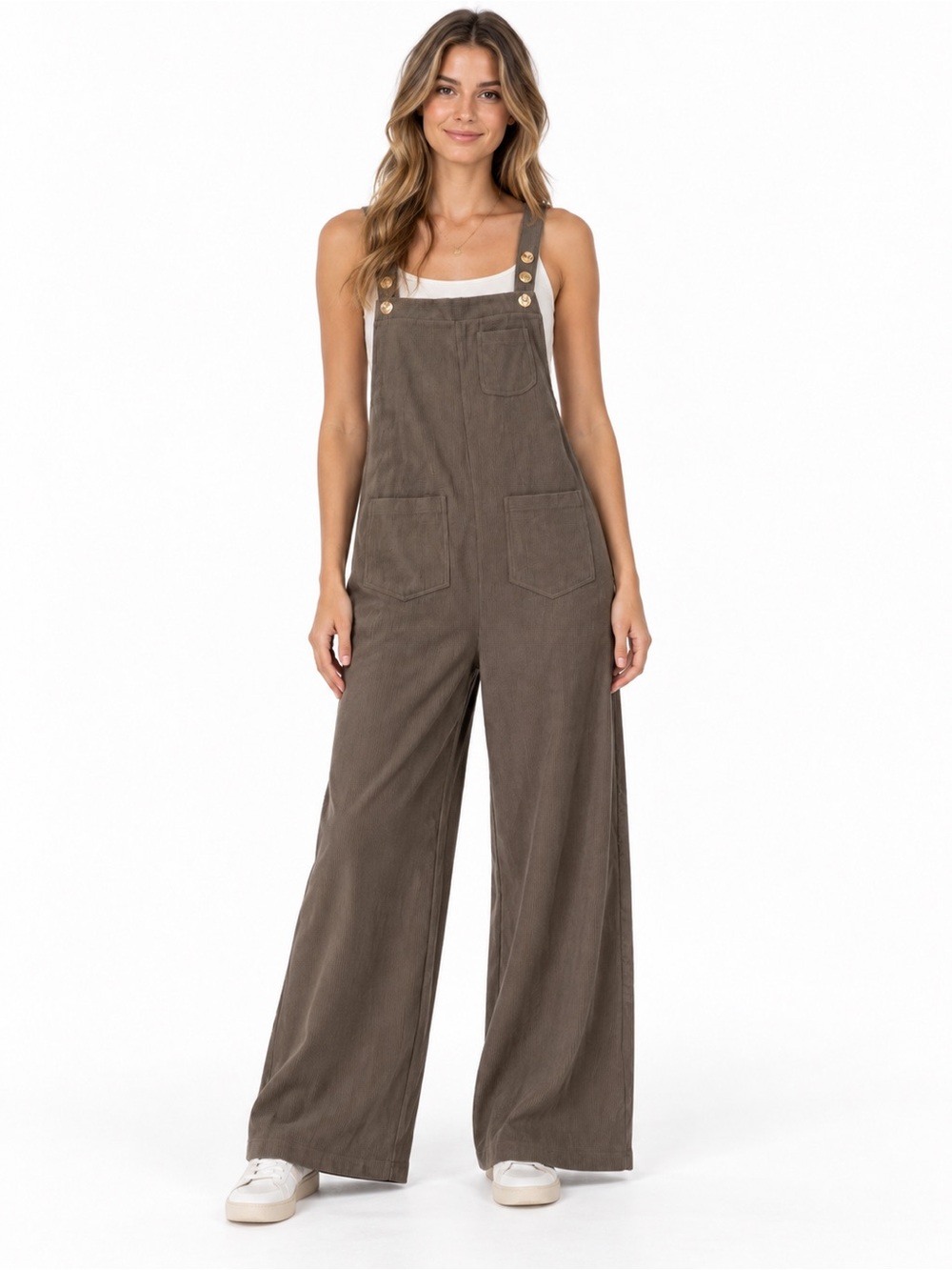 HALARA Wide-Leg Corduroy Overalls in Taupe